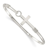 Sterling Silver Polished Cross Hook Closure Bangle view 1