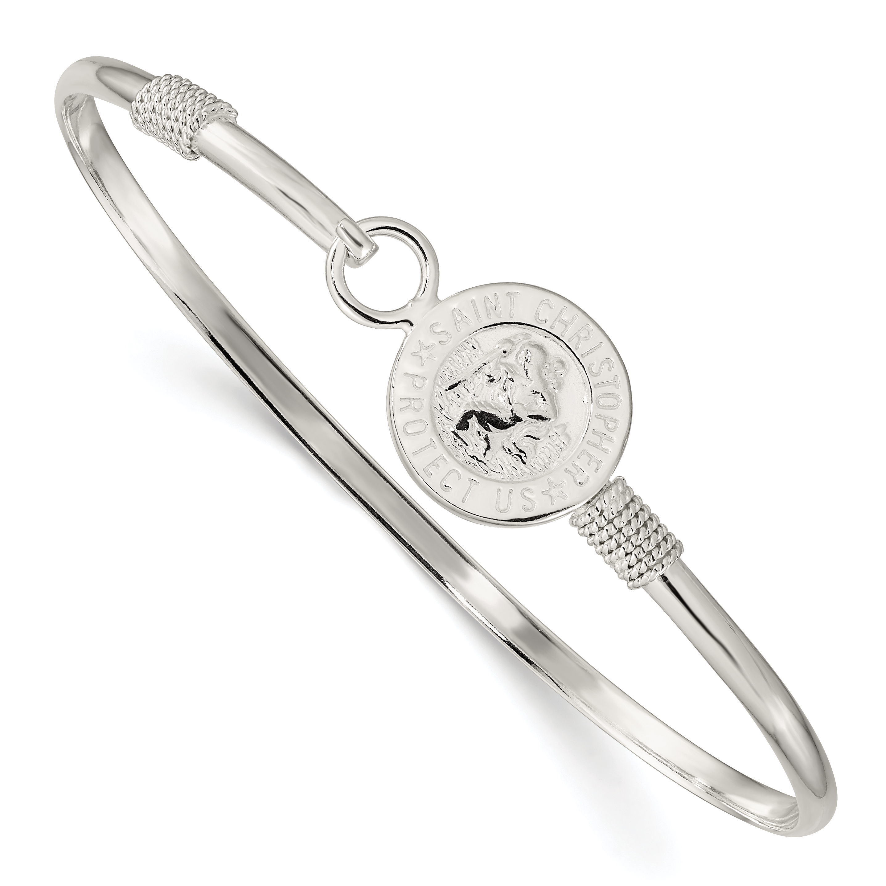 Sterling Silver Polished Saint Christopher Bangle (QB1251)