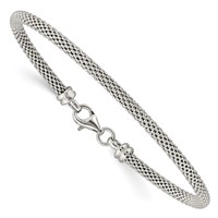 Sterling Silver Textured Mesh 3mm Bangle with Clasp Flexible view 1