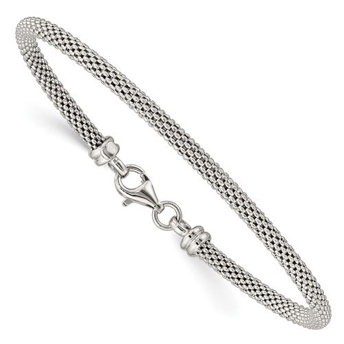Sterling Silver Textured Mesh 3mm Bangle with Clasp Flexible