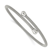 Sterling Silver Polished Textured Mesh Flexible Bangle view 1