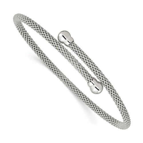 Sterling Silver Polished Textured Mesh Flexible Bangle