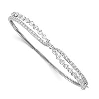 Sterling Silver Rhodium-plated Criss Cross CZ Hinged Bangle view 1