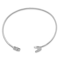 Sterling Silver Rhodium-plated Polished Moon and Star Cuff Bangle view 2