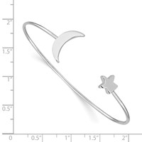 Sterling Silver Rhodium-plated Polished Moon and Star Cuff Bangle view 3