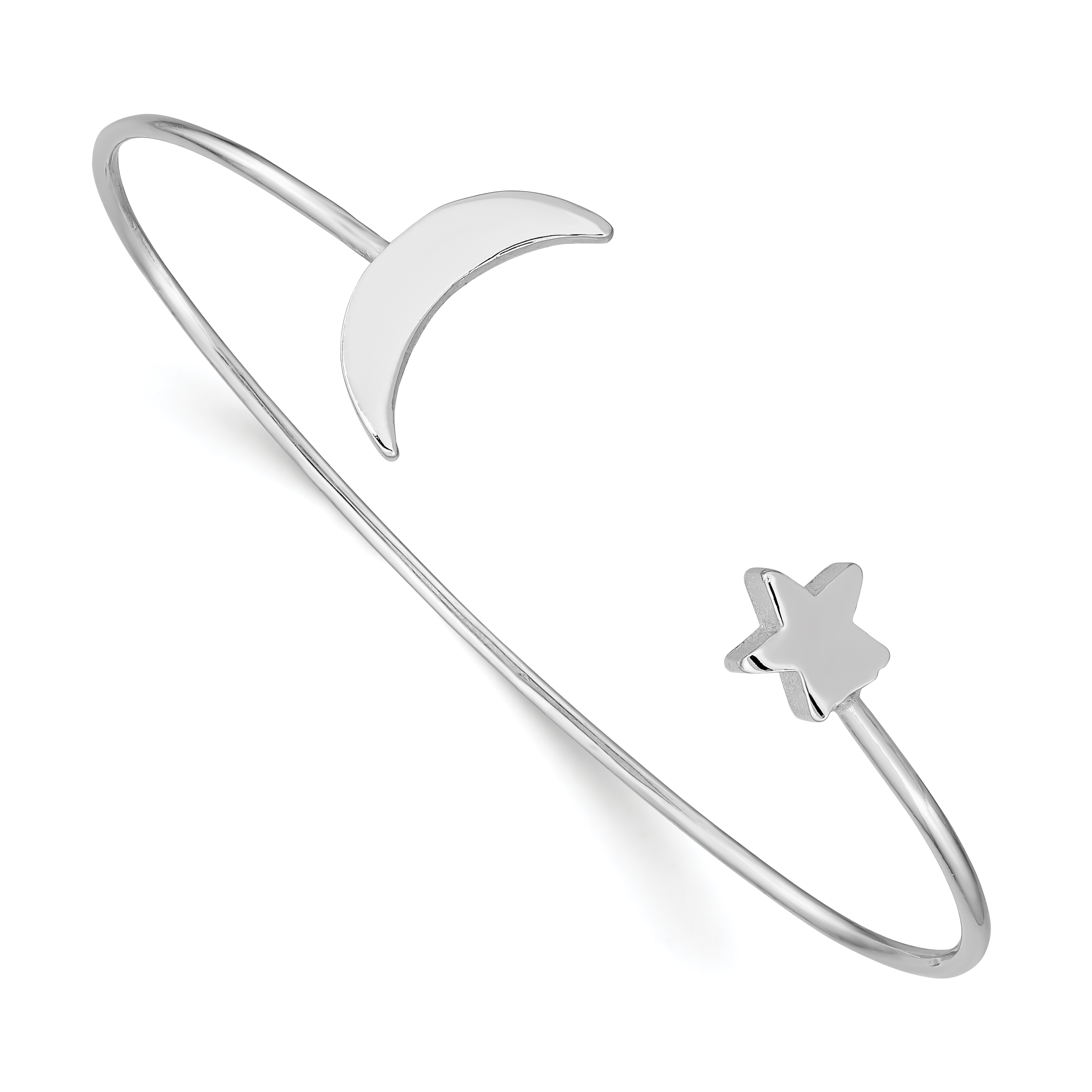 Sterling Silver Rhodium-plated Moon and Star Bangle (QB1270)