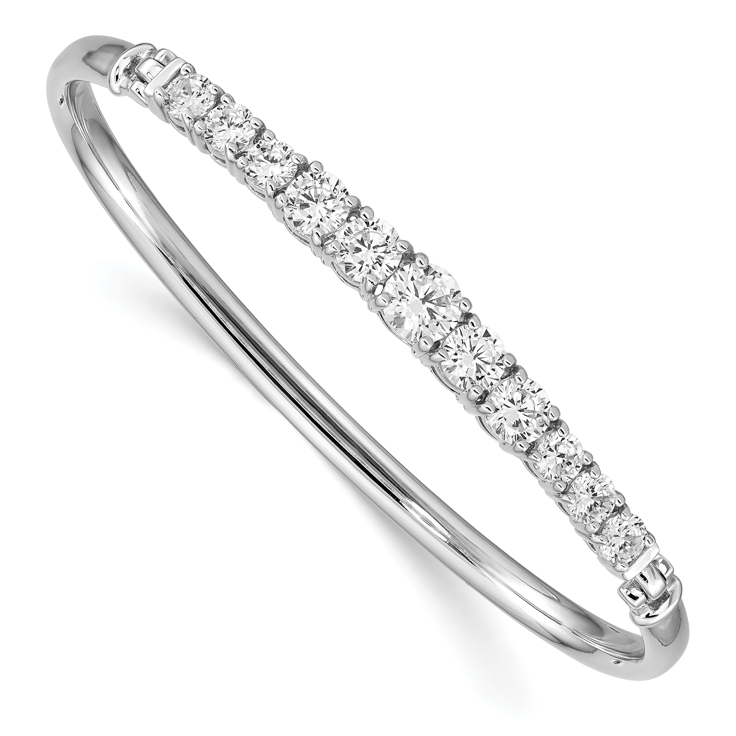 Sterling Silver Rhodium-plated Graduated CZ Hinged Bangle (QB1280)