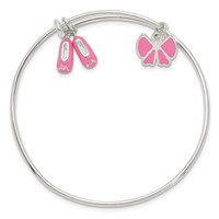Sterling Silver Enameled Ballet Shoes & Bow Small Adj Expandable Bangle view 2