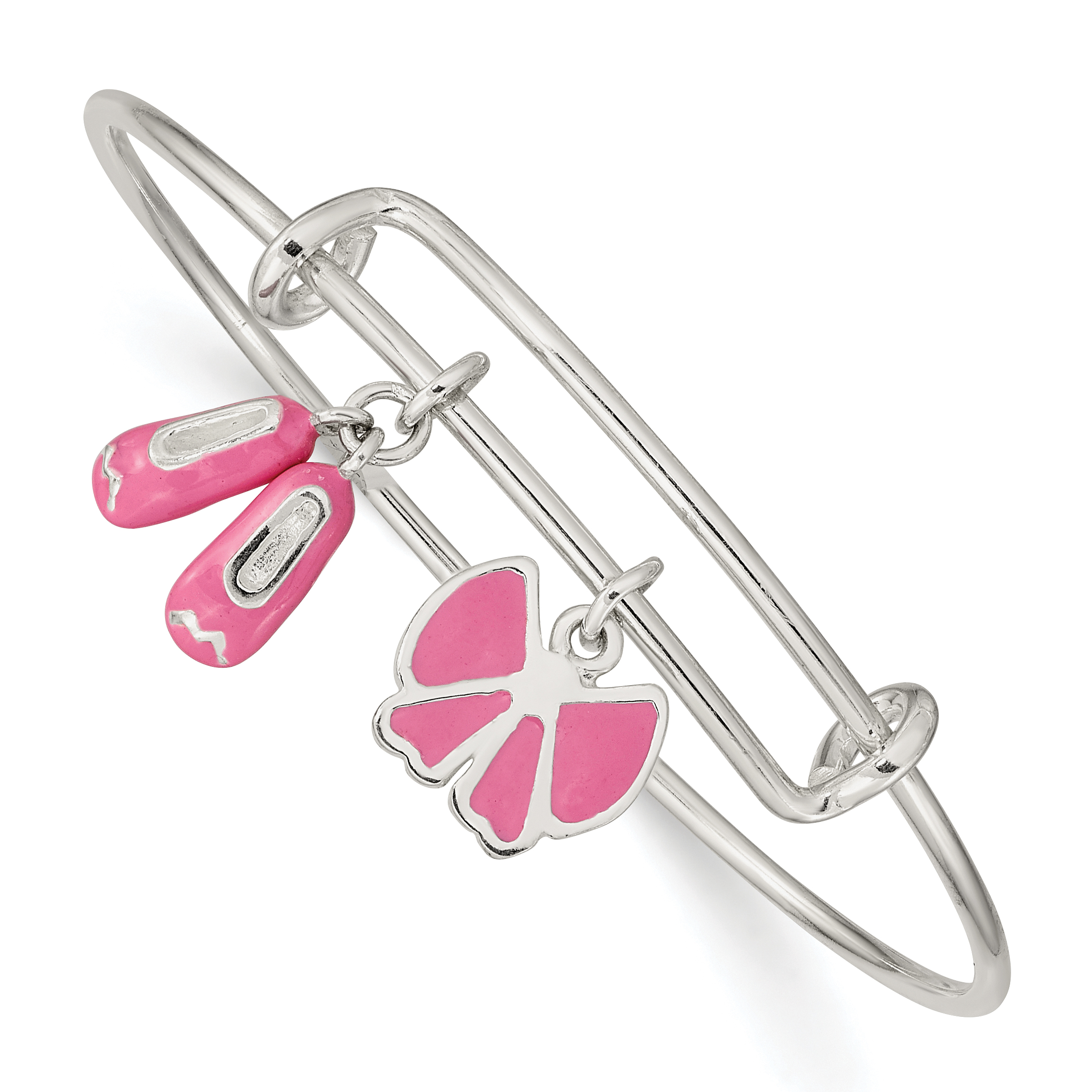 Sterling Silver Enameled Ballet Shoes & Bow Adjustable Children's Bangle (QB1281)