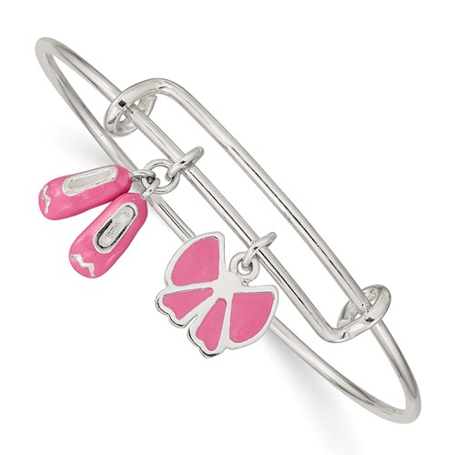 Sterling Silver Enameled Ballet Shoes & Bow Small Adj Expandable Bangle