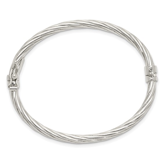 Sterling Silver Polished & Twisted 3mm Hinged Baby Bangle