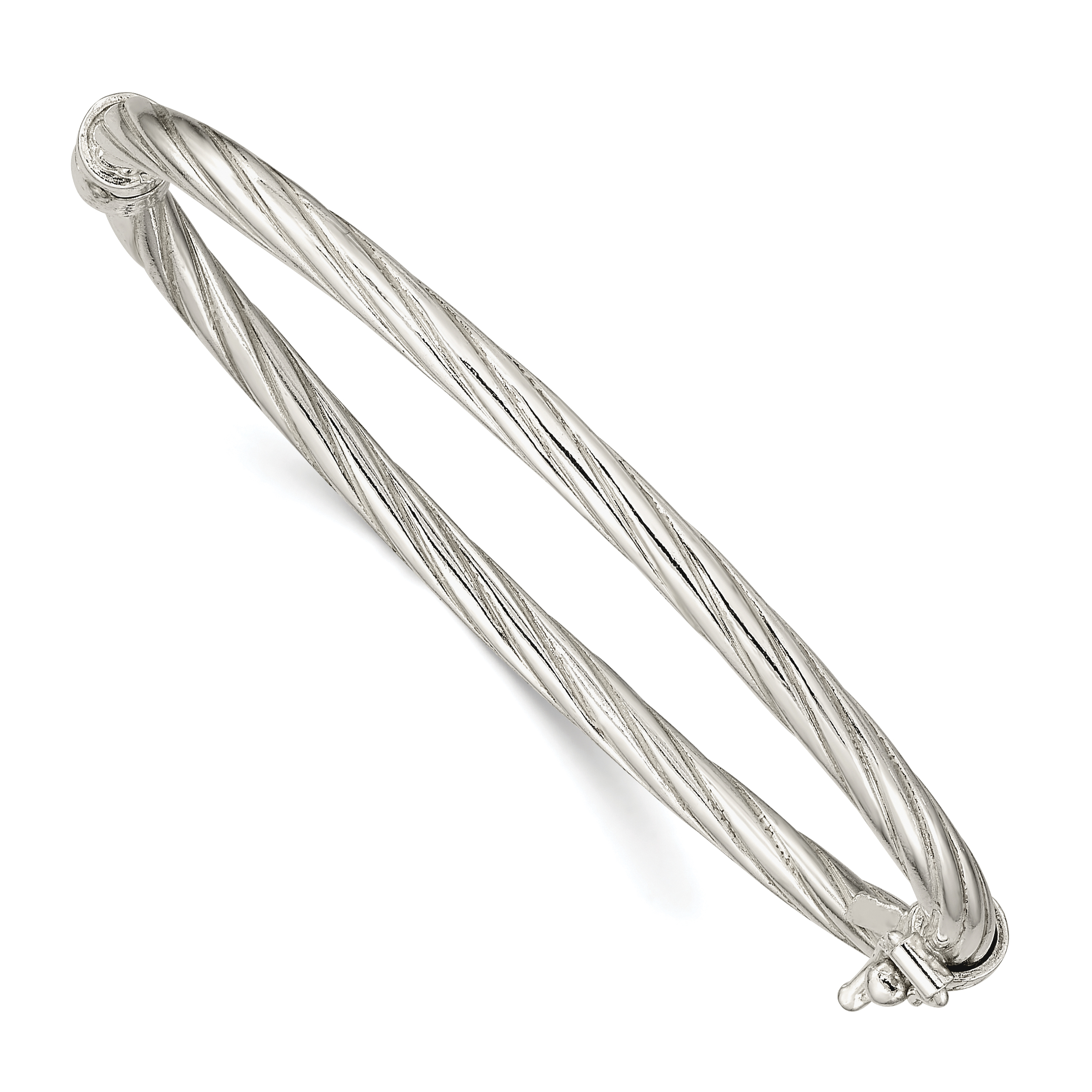 Sterling Silver Polished & Twisted 3mm Hinged Baby Bangle (QB1284)
