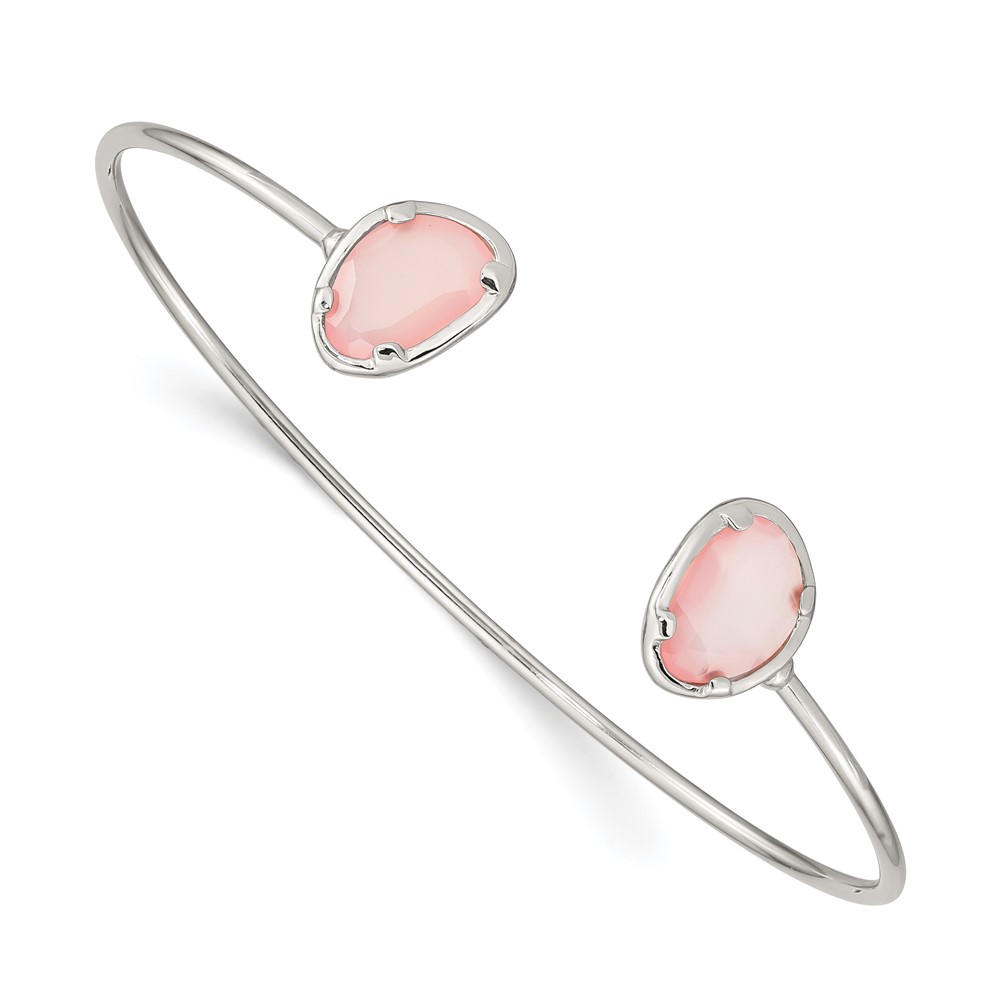 Sterling Silver Polished Pink Chalcedony Cuff Bangle