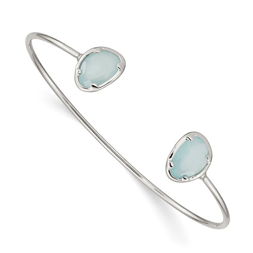 Sterling Silver Polished Blue Chalcedony Cuff Bangle