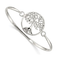 Sterling Silver Polished Tree of Life Hook Closure Bangle view 1