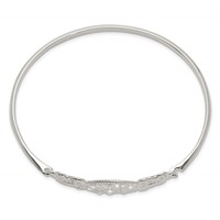 Sterling Silver Polished Butterflies and CZ Tree Hook Closure Bangle view 2