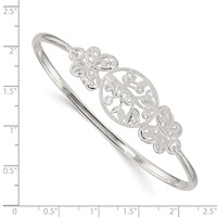 Sterling Silver Polished Butterflies and CZ Tree Hook Closure Bangle view 3