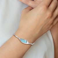 Sterling Silver Rhodium-plated Larimar Bangle with Clasp Flexible view 3