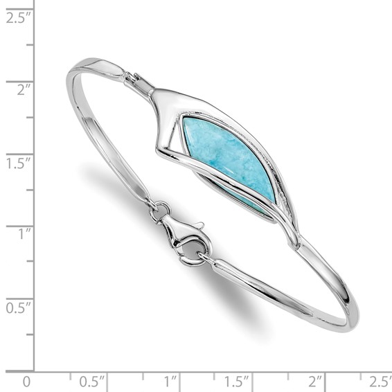 Sterling Silver Rhodium-plated Larimar w/ Clasp Bangle