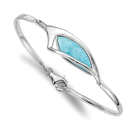 Sterling Silver Rhodium-plated Larimar w/ Clasp Bangle