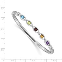 Sterling Silver Rhodium-plated Multi-gemstone Hinged Bangle view 3