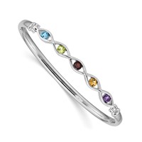 Sterling Silver Rhodium-plated Multi-gemstone Hinged Bangle view 1