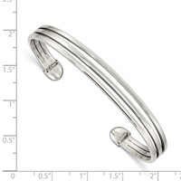 Sterling Silver Polished 3-Row Cuff Bangle view 3
