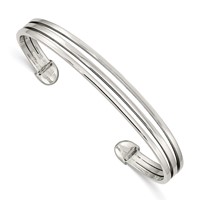 Sterling Silver Polished 3-Row Cuff Bangle view 1
