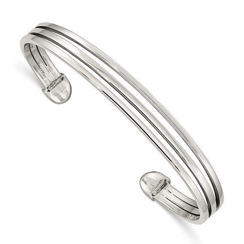 Sterling Silver Polished 3-Row Cuff Bangle
