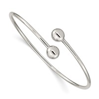 Sterling Silver Polished Round Ends Flexible Bangle view 1