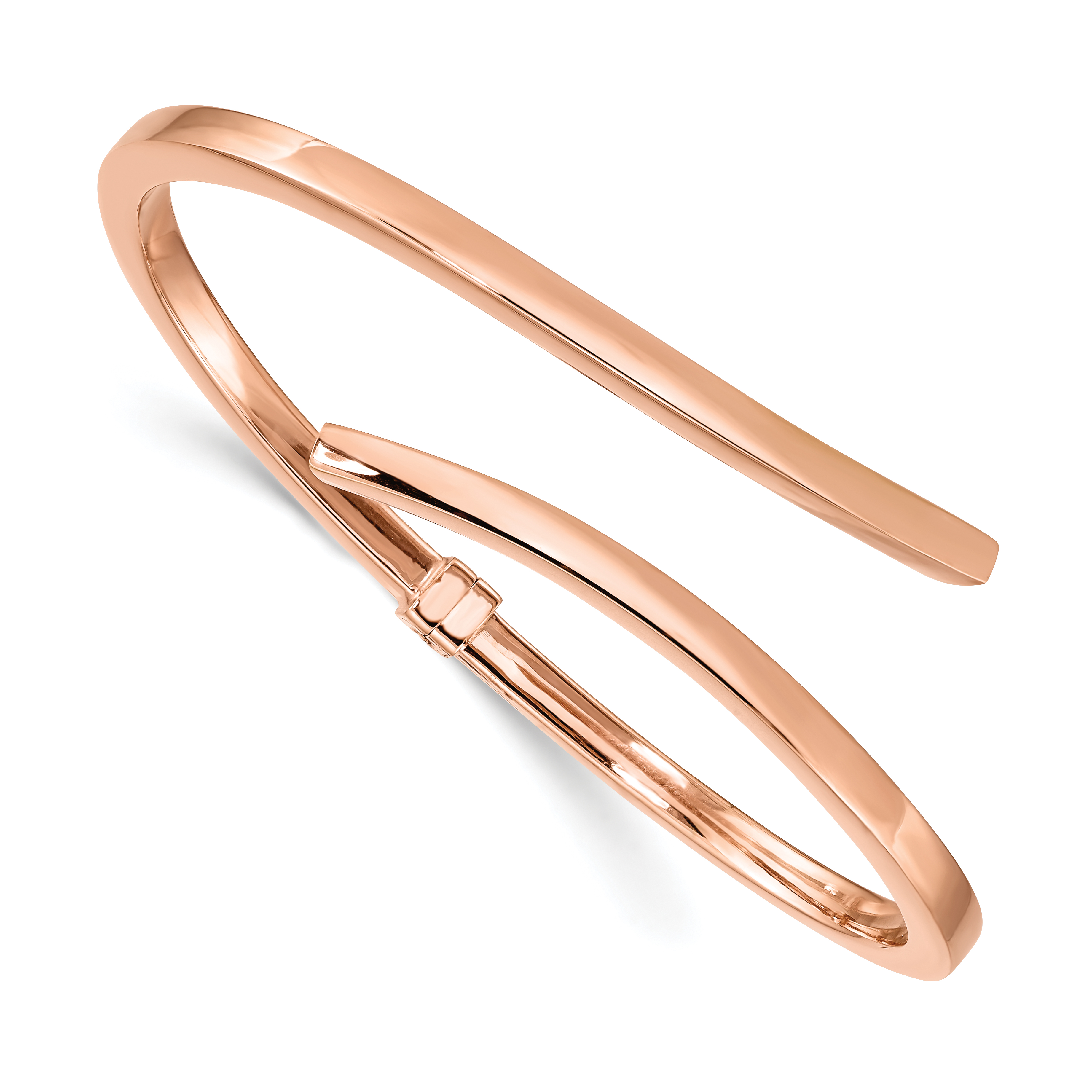Sterling Silver Rose-tone Polished Bypass Hinged Bangle (QB1311)