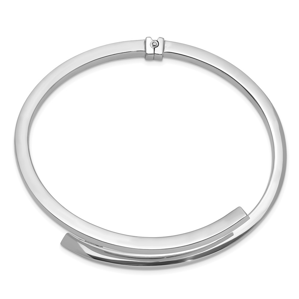 Sterling Silver Rhodium-plated Polished Bypass Hinged Bangle (QB1313)