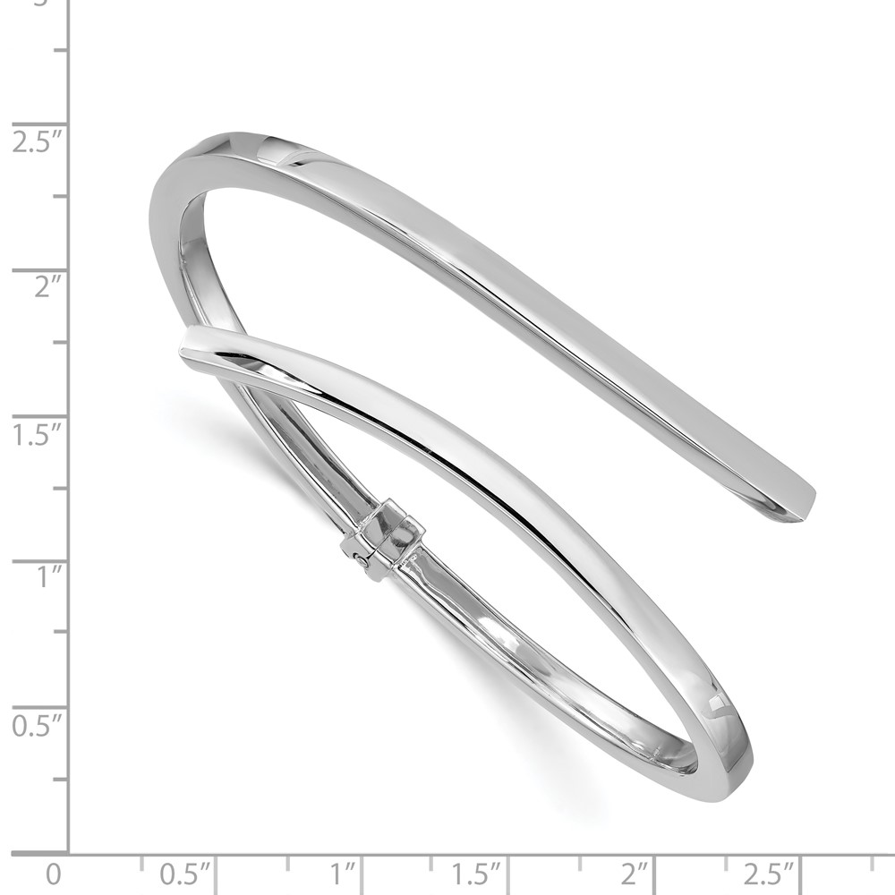 Sterling Silver Rhodium-plated Polished Bypass Hinged Bangle (QB1313)