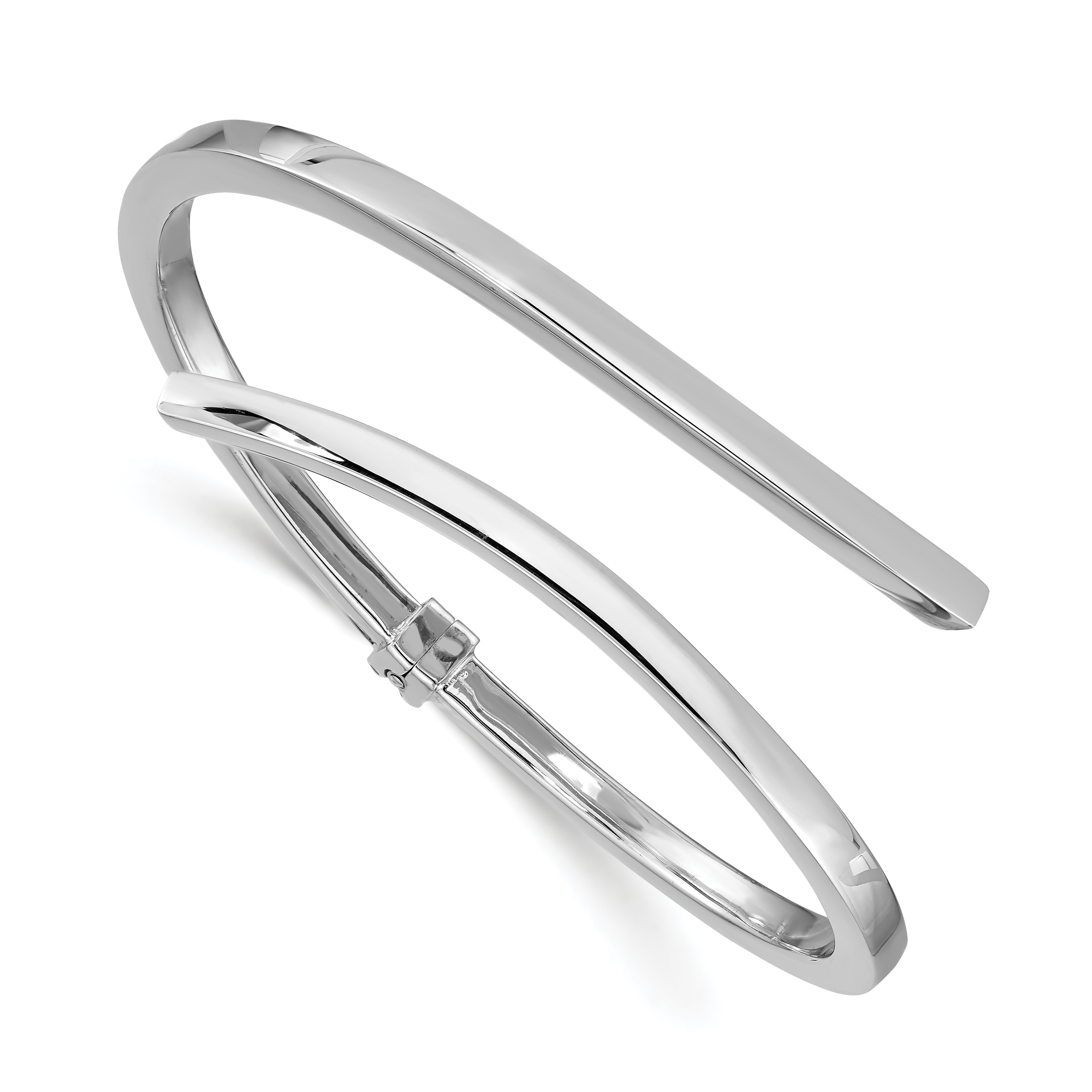 Sterling Silver Rhodium-plated Polished Bypass Hinged Bangle (QB1313)
