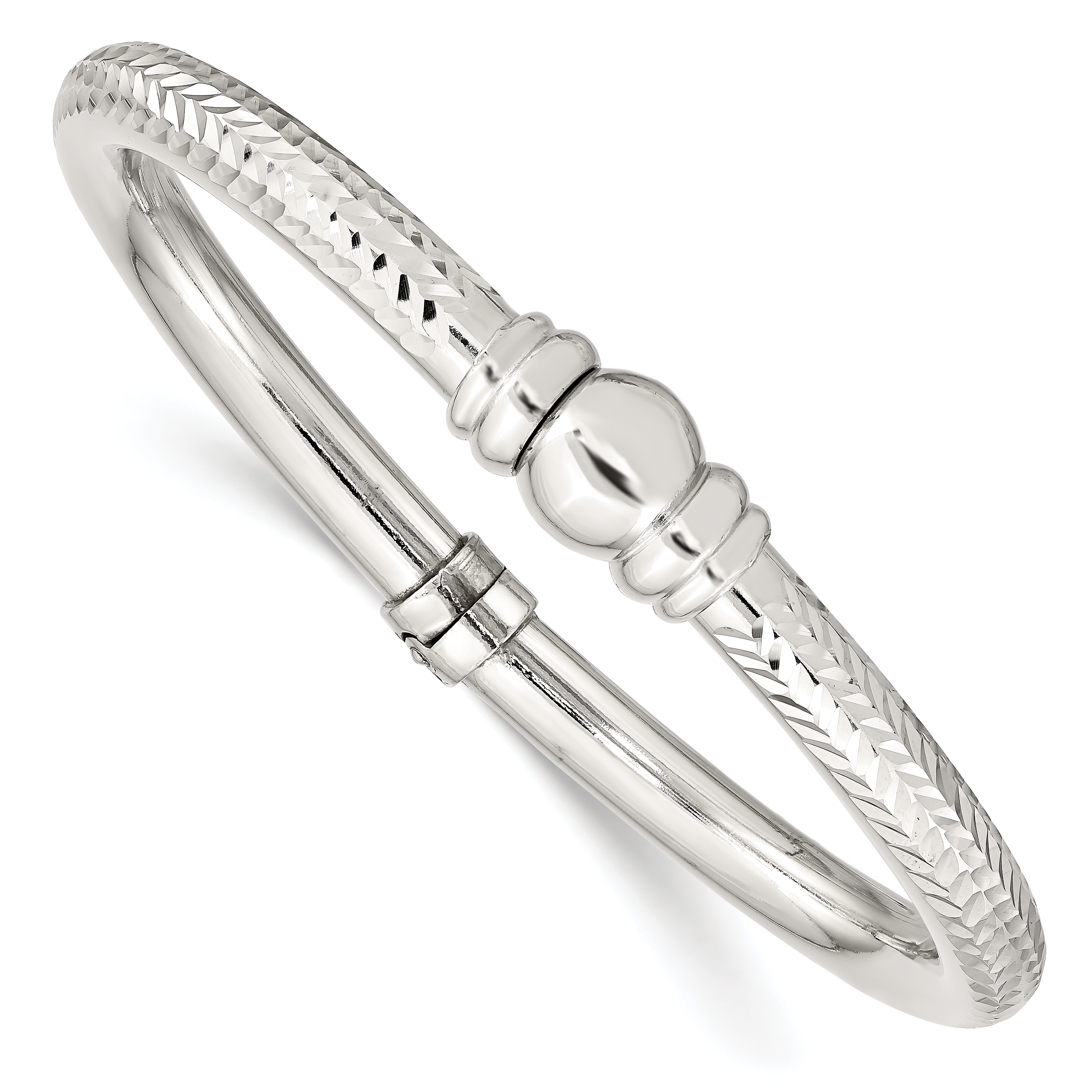 Sterling Silver Fancy Italian Made Rhodium-Plated Polished Twisted Hinged Bangle Bracelet 