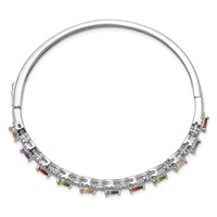 Sterling Silver Rhodium-plated Multi-Color CZ Hinged Bangle view 2