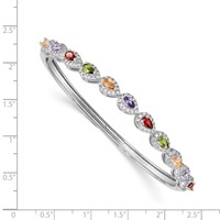 Sterling Silver Rhodium-plated Multi-Color CZ Hinged Bangle view 3