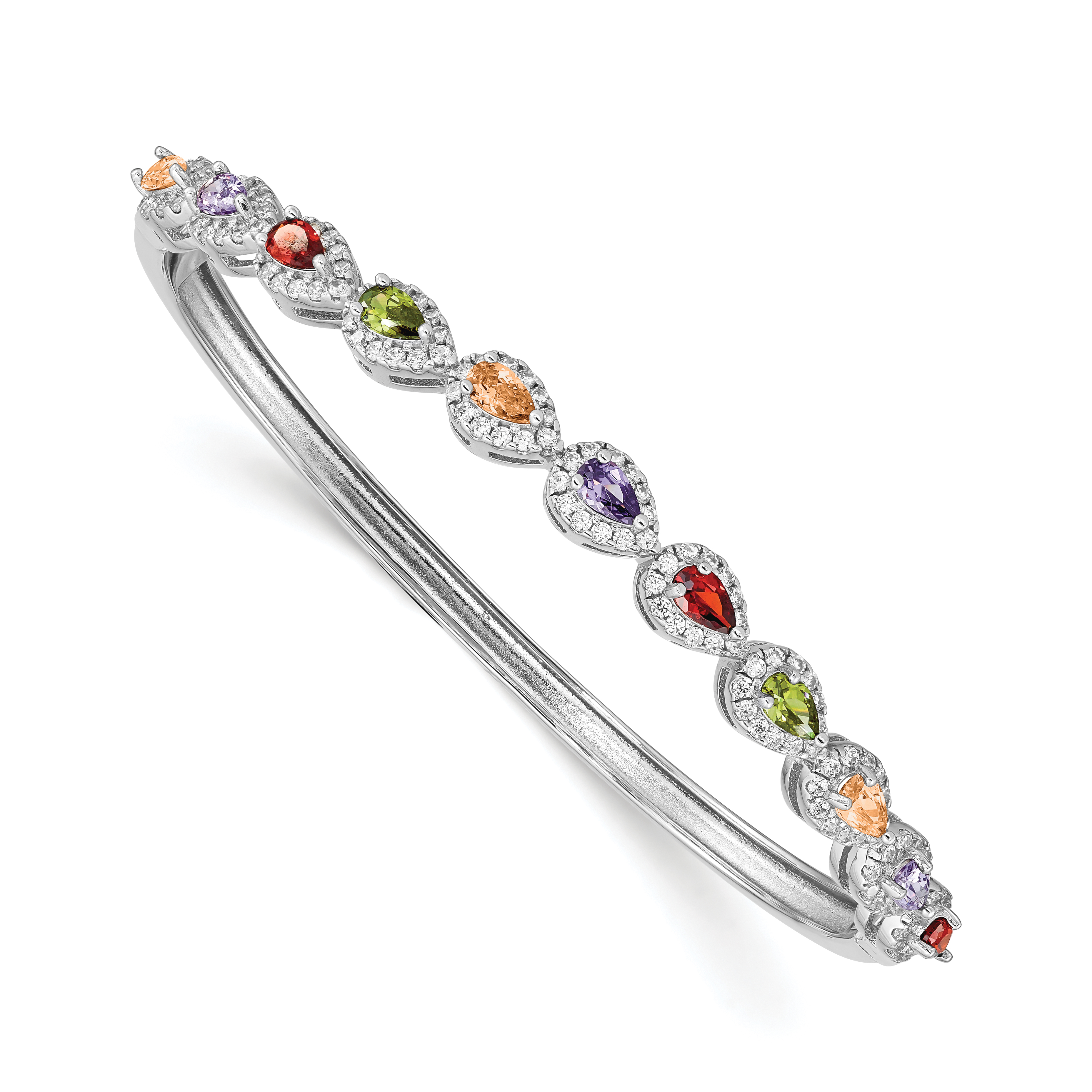 Sterling Silver Rhodium-plated Multi-Color CZ Hinged Bangle (QB1326)