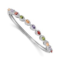 Sterling Silver Rhodium-plated Multi-Color CZ Hinged Bangle view 1
