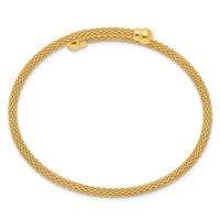 Sterling Silver Gold-tone Polished Textured Mesh Flexible Bangle view 2