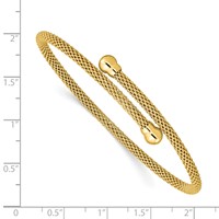 Sterling Silver Gold-tone Polished Textured Mesh Flexible Bangle view 3