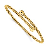 Sterling Silver Gold-tone Polished Textured Mesh Flexible Bangle view 1