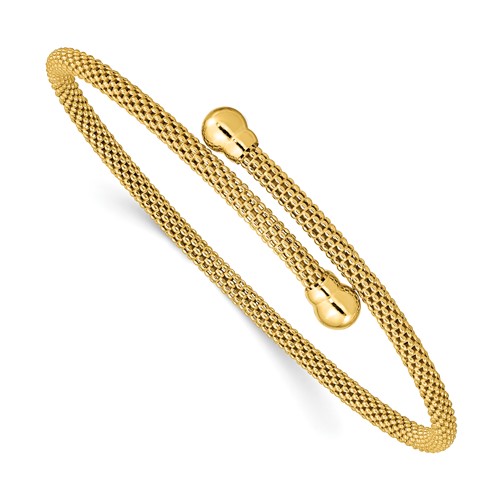 Sterling Silver Gold-tone Polished Textured Mesh Flexible Bangle