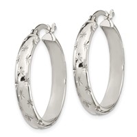 Sterling Silver Diamond-cut 6mm Hinged Bangle and 4x 25mm Hoop Earring Set view 3