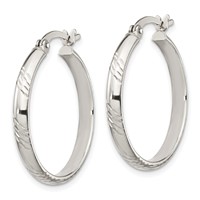 Sterling Silver Diamond-cut 4mm Hinged Bangle and 3x 25mm Hoop Earring Set view 3