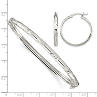Sterling Silver Diamond-cut 4mm Hinged Bangle and 3x 25mm Hoop Earring Set view 4