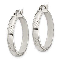 Sterling Silver Diamond-cut 6mm Hinged Bangle and 4x 25mm Hoop Earring Set view 3