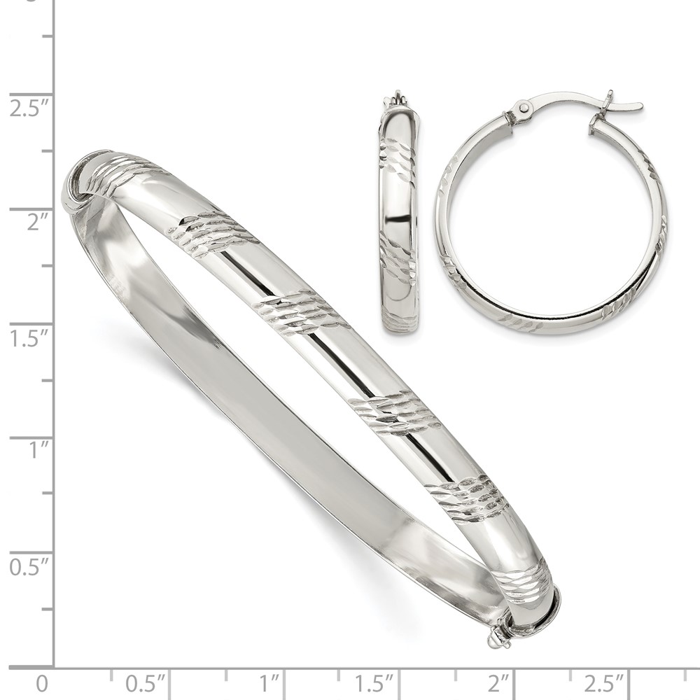 Sterling Silver D/C 6mm Bangle and 4mm Hoop Earring Set (QB1335SET)