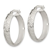 Sterling Silver Diamond-cut 7.5mm Hinged Bangle and 5x 25mm Hoop Earring Set view 3