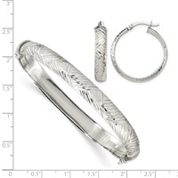 Sterling Silver Diamond-cut 7.5mm Hinged Bangle and 5x 25mm Hoop Earring Set view 4